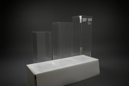 Clear acrylic pedestal plinth set of 3 display stands for events, retail displays, weddings and product showcases